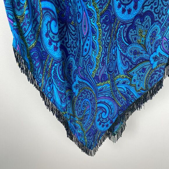 ⭐️ Vtg Y2k Silk Tank Dress Sz 6 Handkerchief Hem Fairycore Blue Paisley Boho ABS - Picture 5 of 8